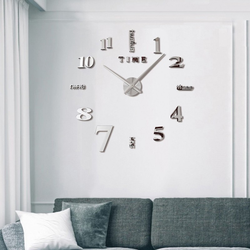 ⁦ساعة حائط اكريليك انالوج ثلاثية الأبعاد دائرية لون فضي⁩ - الصورة ⁦1⁩