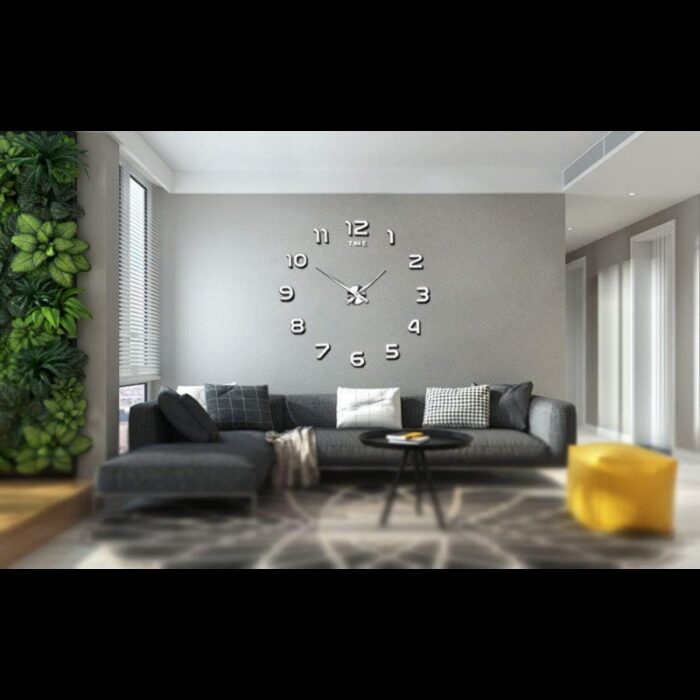 ⁦ساعة حائط اكريليك انالوج ثلاثية الأبعاد دائرية لون فضي⁩ - الصورة ⁦3⁩