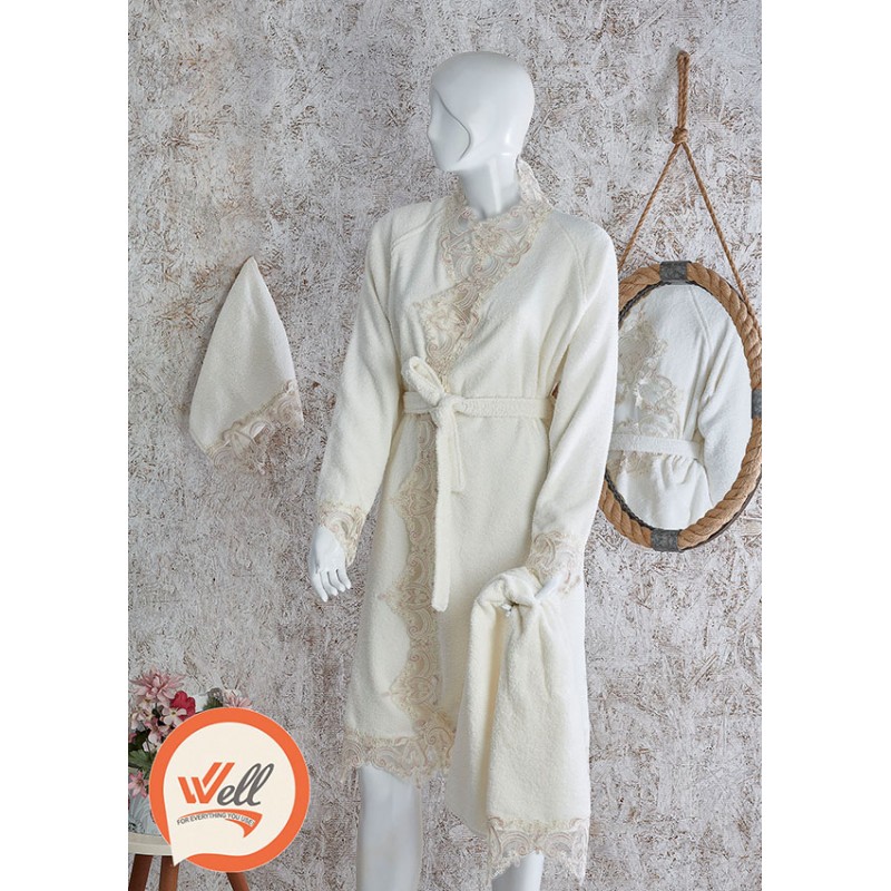 ⁦روب حمام 3 قطع عرايسي قطن %100 حجم ( L لـ XL )⁩ - الصورة ⁦1⁩