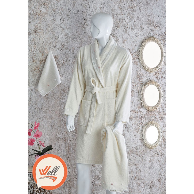 ⁦روب حمام 3 قطع عرايسي قطن %100 حجم ( S لـ M )⁩ - الصورة ⁦1⁩