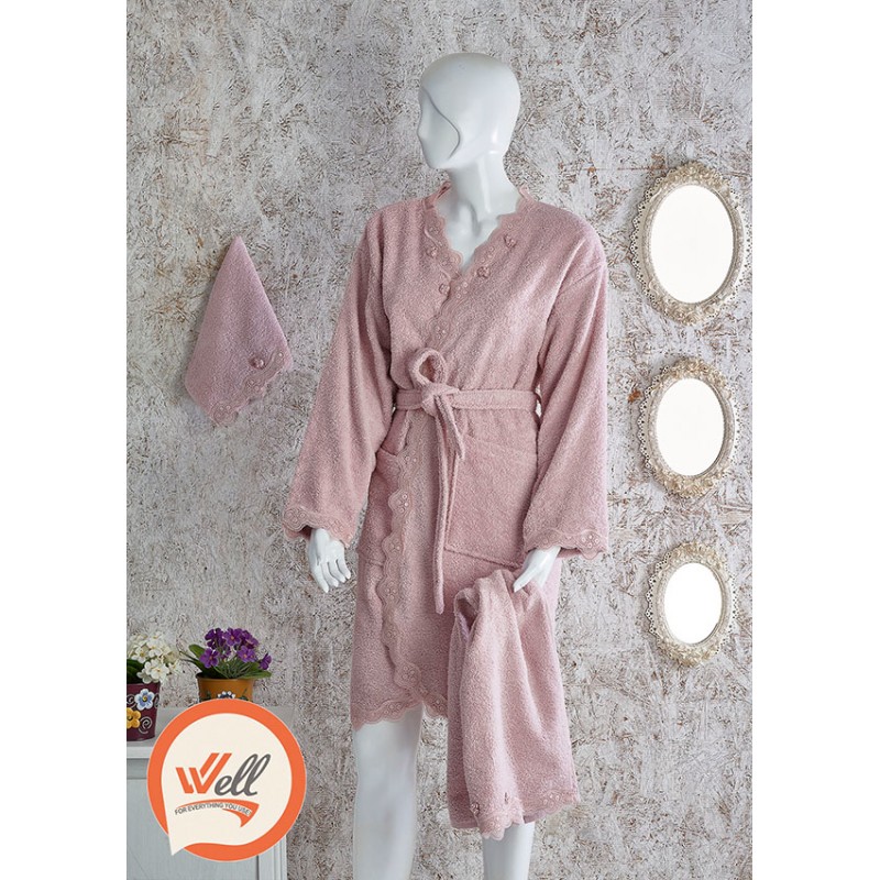 ⁦روب حمام 3 قطع عرايسي قطن %100 حجم ( S لـ M )⁩ - الصورة ⁦1⁩