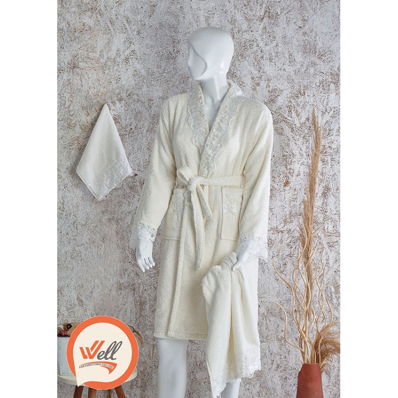 ⁦روب حمام 3 قطع عرايسي قطن %100 حجم ( S لـ M )⁩ - الصورة ⁦1⁩