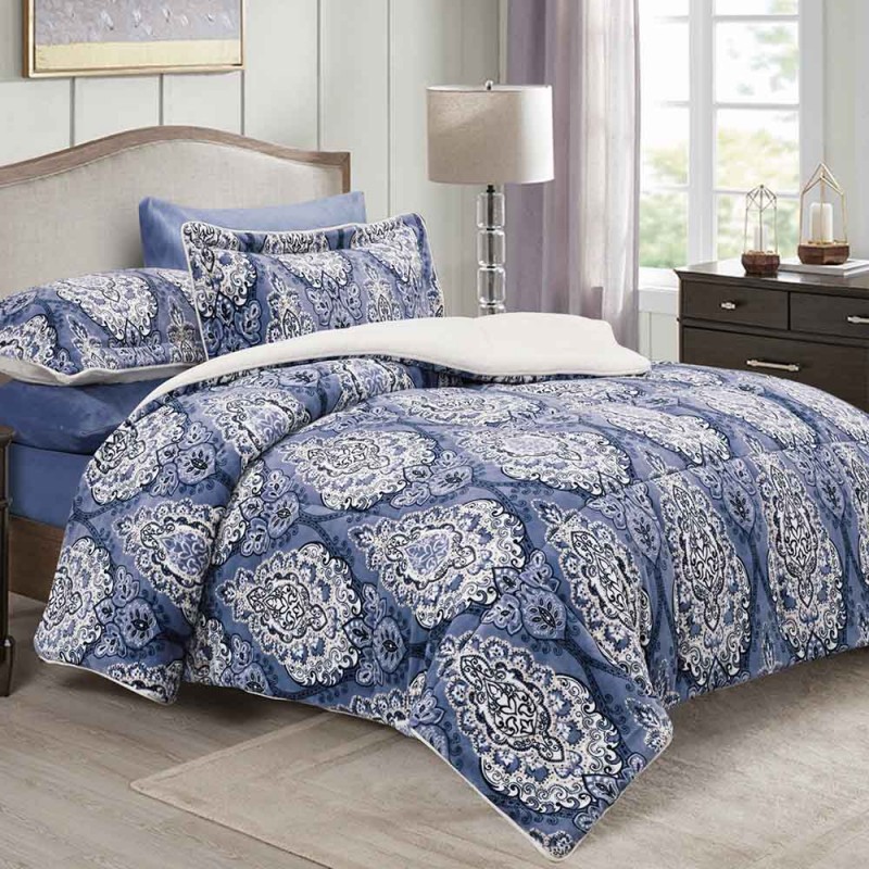 ⁦طقم غطاء تخت 6 قطع مجوز MARAKESH BLUE FLOWER WINTER 260X240 CM⁩ - الصورة ⁦1⁩