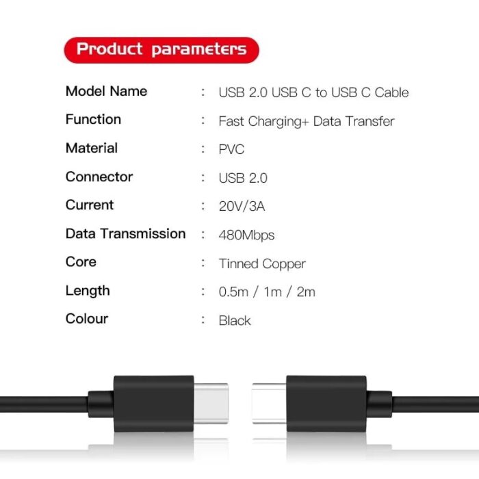 ⁦كيبل USB Type C الطرفين سريع 60واط 3امبير⁩ - الصورة ⁦3⁩