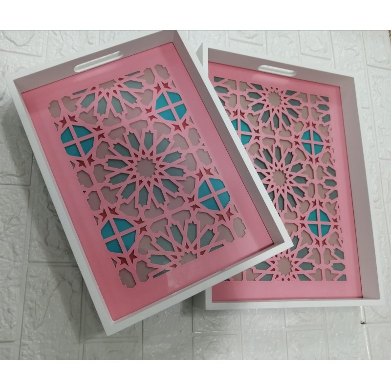 ⁦طقم صواني قطعتين مغربي زهري⁩ - الصورة ⁦1⁩