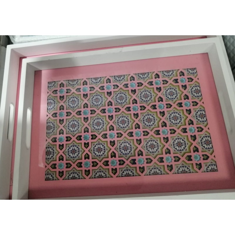 ⁦طقم صواني قطعتين مغربي زهري⁩ - الصورة ⁦1⁩