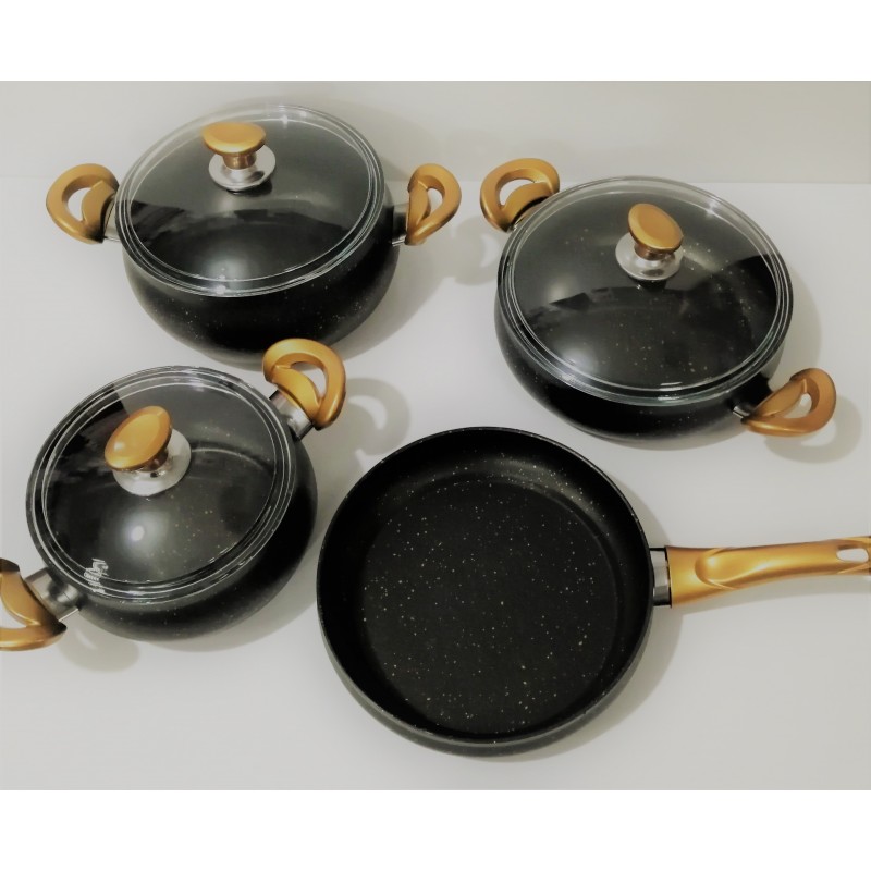 ⁦طقم 3 طناجر +مقلى تركي جرانيت ثقيل⁩ - الصورة ⁦1⁩