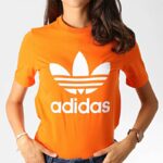 ⁦adidas Womens' Trefoil Tee - تيشيرت اديداس تريفول للنساء لون برتقالي⁩ - الصورة ⁦3⁩
