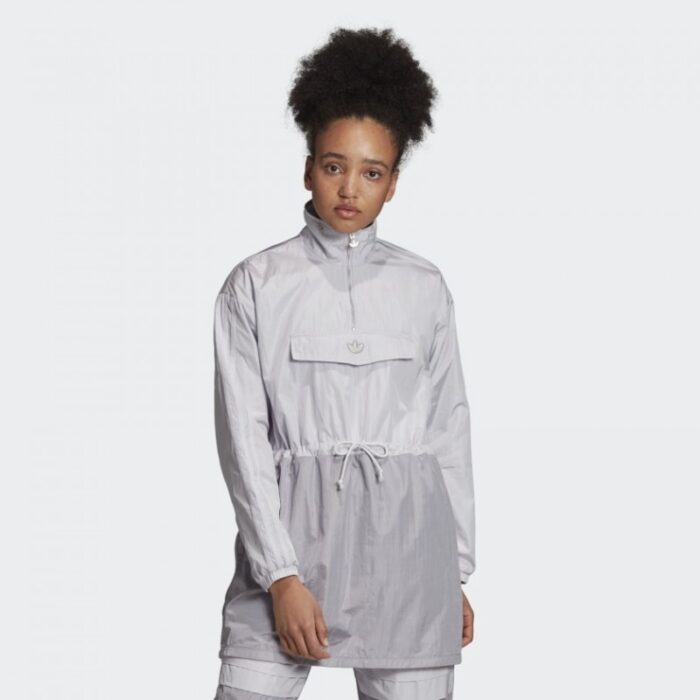 ⁦adidas Womens' Long Sleeve Windbreaker Dress - Grey- جاكيت اديداس طويل للنساء لون رمادي⁩ - الصورة ⁦3⁩
