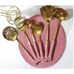 ⁦طقم 6 مغارف ذهبي يد ماربل مع ستاند⁩ - الصورة ⁦2⁩