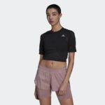 adidas Womens' Run Fast Lace Crop Running T-Shirt - تيشيرت اديداس رن فاست ليس كروب للنساء لون أسود