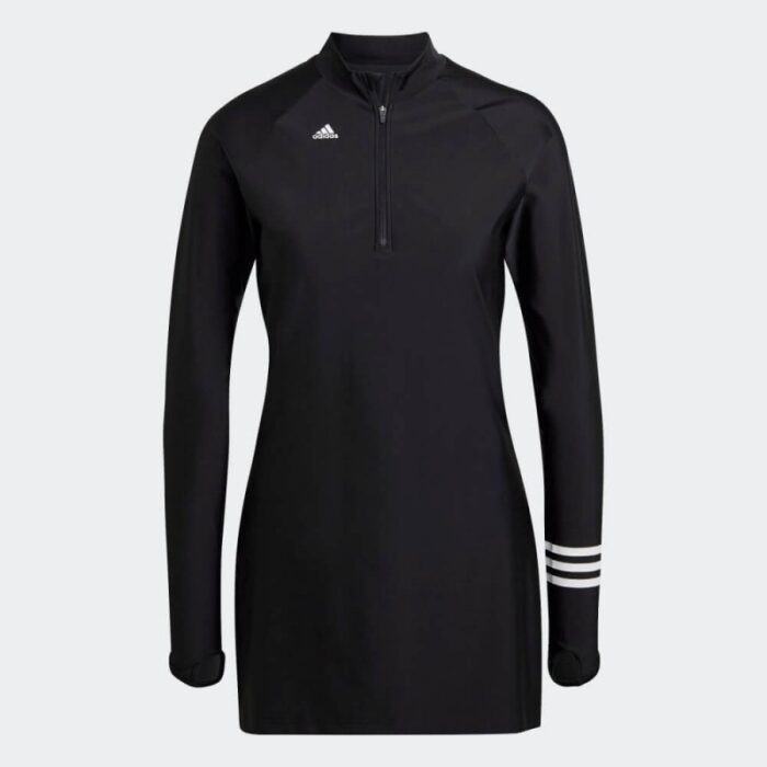 ⁦بلوزة سباحة طويلة مزينة بشعار الماركة من اديداس للنساء لون أسود Adidas 3STRIPES LONG SLEEVE SWIM TOP⁩ - الصورة ⁦4⁩