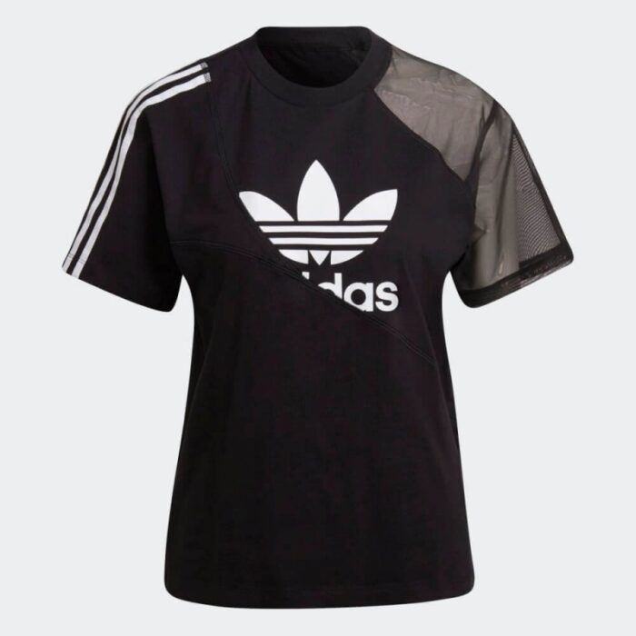 ⁦بلوزه وتيشيرت ادي كولور سبليت بشعار الماركة من اديداس للنساء لون أسود Adidas ADICOLOR SPLIT TREFOIL T-Shirts⁩ - الصورة ⁦2⁩