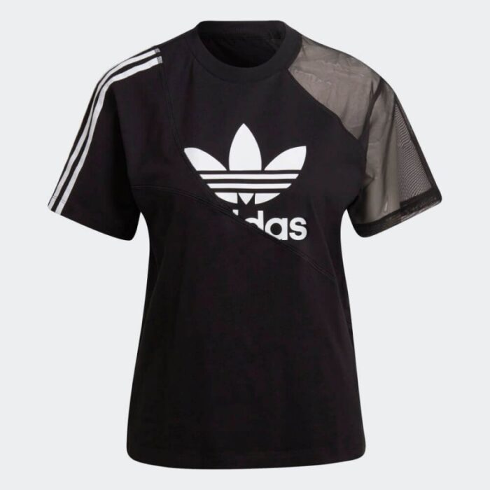 ⁦بلوزه وتيشيرت ادي كولور سبليت بشعار الماركة من اديداس للنساء لون أسود Adidas ADICOLOR SPLIT TREFOIL T-Shirts⁩ - الصورة ⁦3⁩