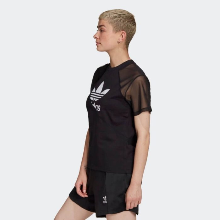 ⁦بلوزه وتيشيرت ادي كولور سبليت بشعار الماركة من اديداس للنساء لون أسود Adidas ADICOLOR SPLIT TREFOIL T-Shirts⁩ - الصورة ⁦7⁩