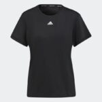 تيشيرت رياضي نص كم بطباعة شعار الماركة من اديداس بلوزه رياضية للنساء لون أسود Adidas STUDIO LOUNGE RIBBED CROPPED LONG SLEEVE TEE