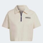 Adidas Womens' Crop Zip Polo Shirt- تيشيرت اديداس بولو كروب زيب للنساء لون بيج