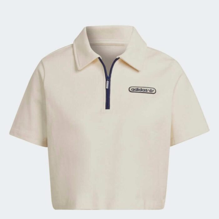 10311297_67db561e327e9 Adidas Womens' Crop Zip Polo Shirt- تيشيرت اديداس بولو كروب زيب للنساء لون بيج - الصورة 1