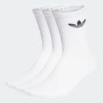 adidas Unisex' Cushioned Trefoil Mid-Cut Crew Socks 3 Pairs- جوارب اديداس كوشيند تريفول ميد كت للجنسين لون ابيض