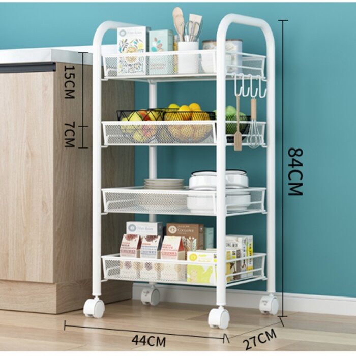 ⁦سلة خضراوات طبقات معدن عجلات لون أسود⁩ - الصورة ⁦3⁩