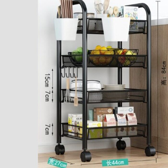 ⁦سلة خضراوات طبقات معدن عجلات لون أسود⁩ - الصورة ⁦4⁩