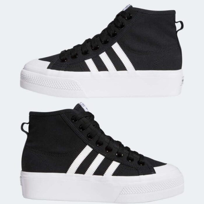 ⁦adidas Women's Nizza Platform Mid Shoes - Black- حذاء اديداس نيزا بلاتقوم ميد للنساء لون أسود⁩ - الصورة ⁦2⁩