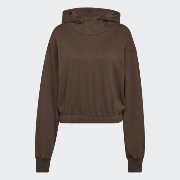 ⁦adidas Women' Studio Lounge Cropped Hoodie - Brown-هودي اديداس استديو لونج كروبيد للنساء لون بني⁩ - الصورة ⁦2⁩