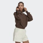 ⁦adidas Women' Studio Lounge Cropped Hoodie - Brown-هودي اديداس استديو لونج كروبيد للنساء لون بني⁩ - الصورة ⁦6⁩