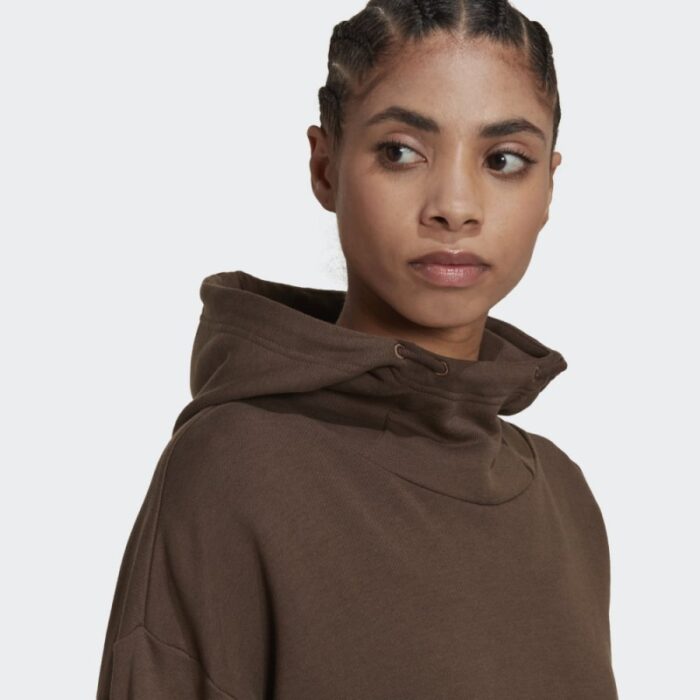 ⁦adidas Women' Studio Lounge Cropped Hoodie - Brown-هودي اديداس استديو لونج كروبيد للنساء لون بني⁩ - الصورة ⁦7⁩