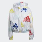 ⁦adidas Essentials Multi-Colored Logo Loose Fit Windbreaker - White⁩ - الصورة ⁦2⁩