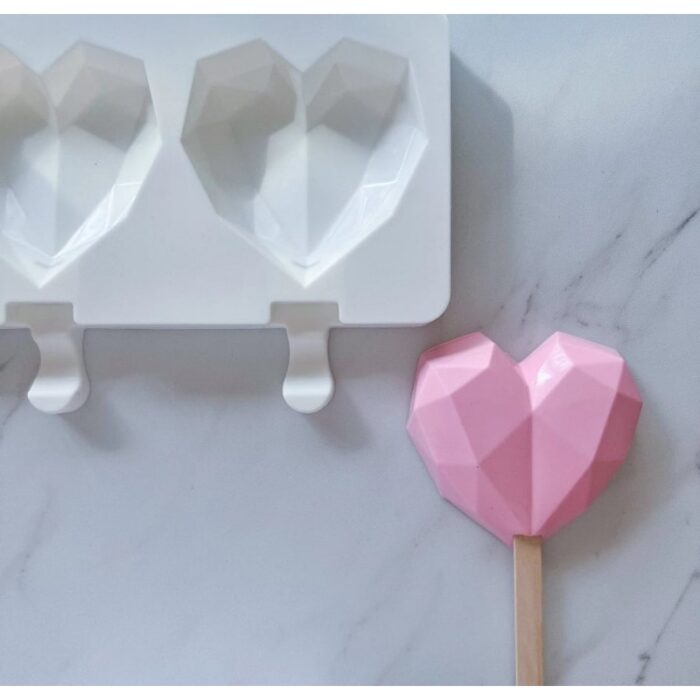 ⁦قالب بوظة سيليكون 2 خانة شكل القلب الماسي⁩ - الصورة ⁦3⁩