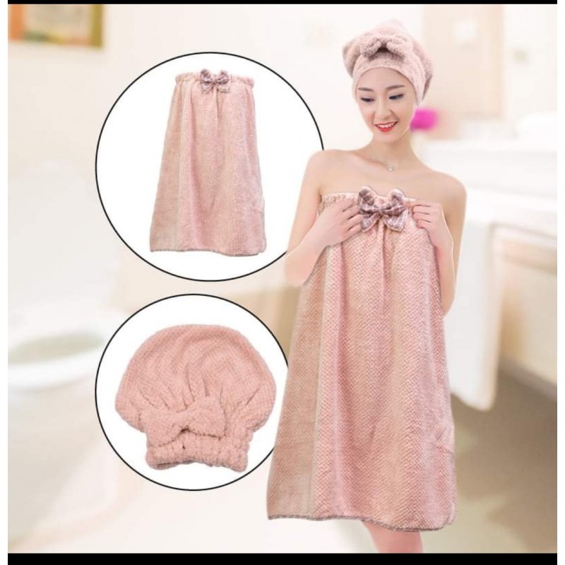 ⁦برنص حمام طقم قطن مع طقيه لشعر⁩ - الصورة ⁦1⁩