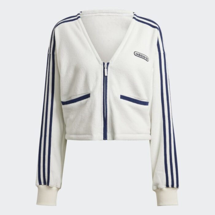 ⁦adidas Womens' Crop Towel Terry Cardigan - White- سويت شيرت اديداس كروب تويل للنساء لون أبيض⁩ - الصورة ⁦3⁩