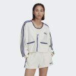 ⁦adidas Womens' Crop Towel Terry Cardigan - White- سويت شيرت اديداس كروب تويل للنساء لون أبيض⁩ - الصورة ⁦4⁩
