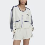 ⁦adidas Womens' Crop Towel Terry Cardigan - White- سويت شيرت اديداس كروب تويل للنساء لون أبيض⁩ - الصورة ⁦5⁩