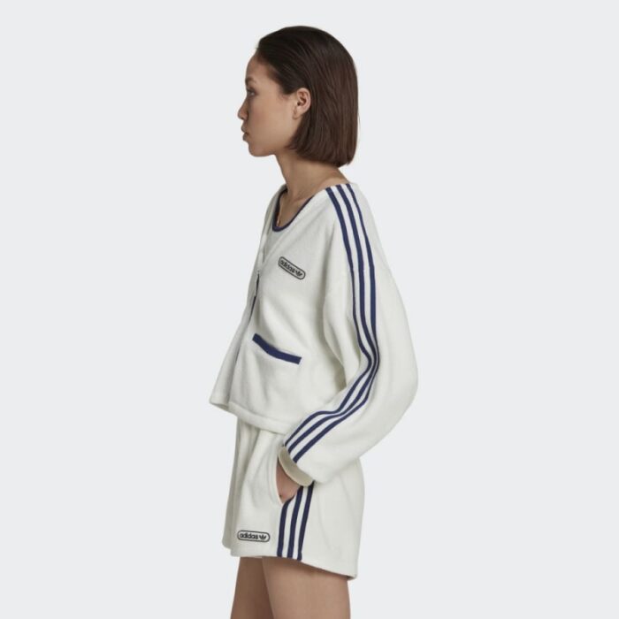 ⁦adidas Womens' Crop Towel Terry Cardigan - White- سويت شيرت اديداس كروب تويل للنساء لون أبيض⁩ - الصورة ⁦7⁩