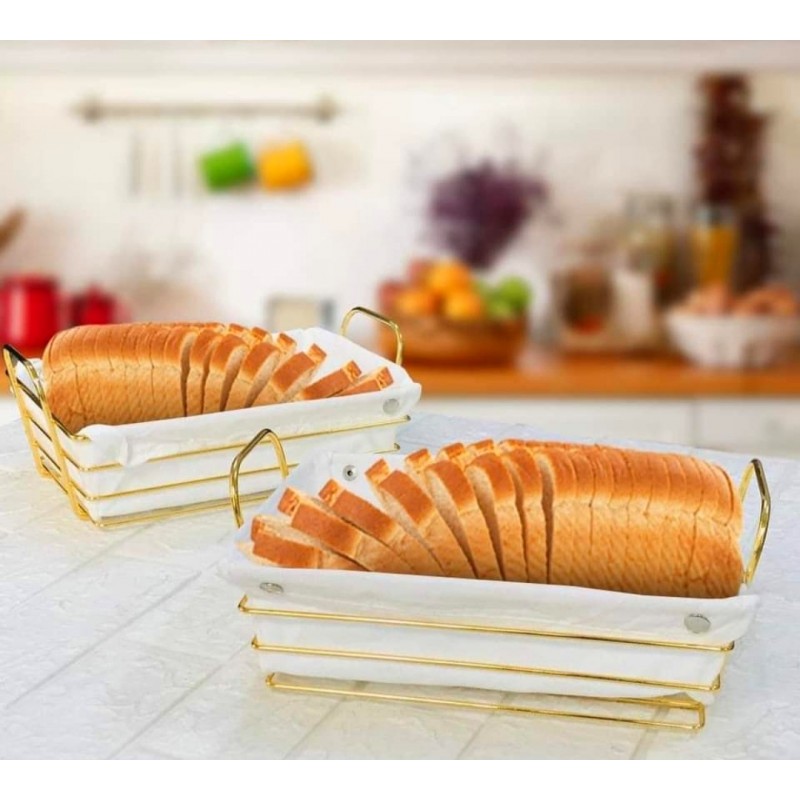 ⁦سلة خبز مستطيلة معدن ذهبي مع قماش⁩ - الصورة ⁦1⁩
