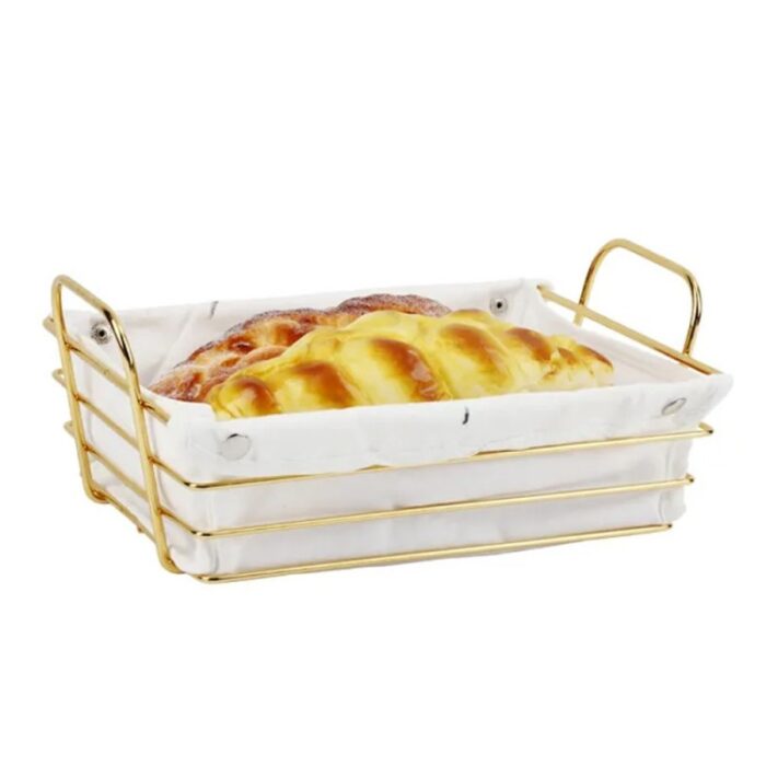 ⁦سلة خبز مستطيلة معدن ذهبي مع قماش⁩ - الصورة ⁦2⁩