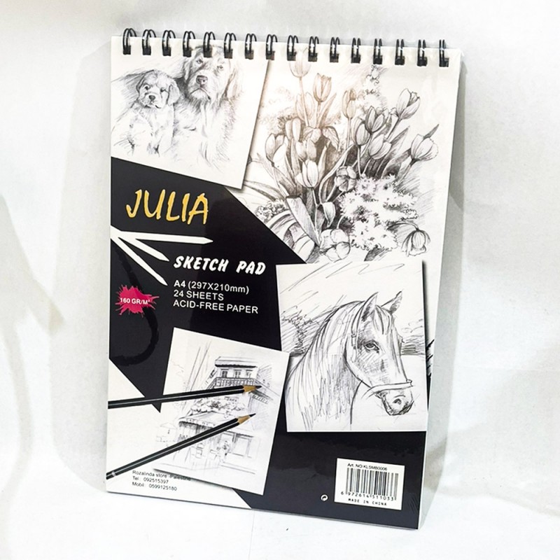 ⁦دفتر رسم سكيتش أبيض حجم A4 فلاب سلك من JULIA⁩ - الصورة ⁦1⁩
