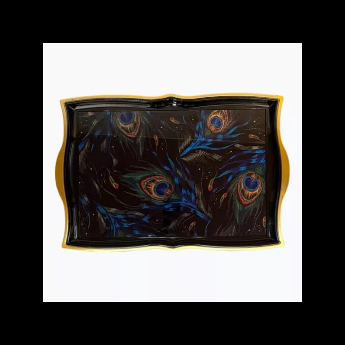 ⁦صينية تقديم بلاستيك وزجاج بتصميم طاووس حجم 47×32سم⁩ - الصورة ⁦7⁩