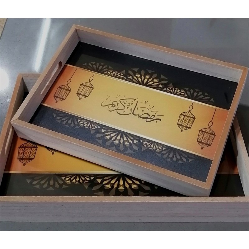 ⁦طقم صواني خشب 2 قطعة .. رمضان كريم⁩ - الصورة ⁦1⁩