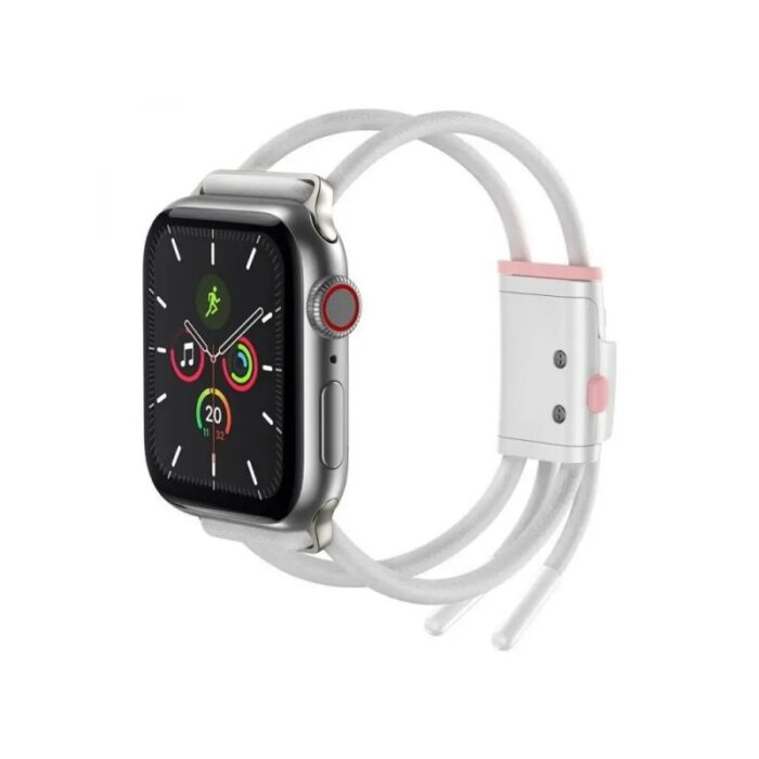 ⁦حزام لساعة Apple Watch لون أبيض + زهري , يناسب احجام الساعات 38/44mm⁩ - الصورة ⁦2⁩