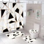 طقم حمام 4 قطع ماربل أبيض وأسود