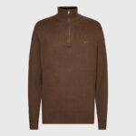 بلوزة شبابية من تومي هيلفيجر صوف ناعم DMC نصف سحاب قبة جولف لون بني