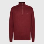 بلوزة شبابية من تومي هيلفيجر صوف ناعم DMC نصف سحاب قبة جولف لون خمري