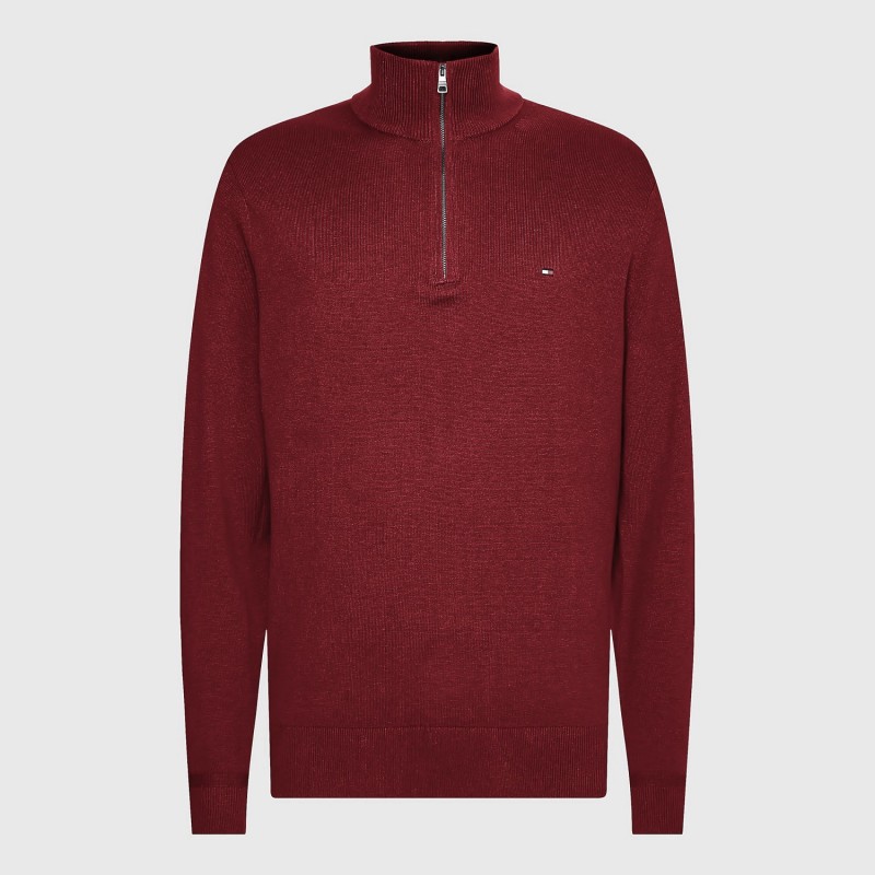 ⁦بلوزة شبابية من تومي هيلفيجر صوف ناعم DMC نصف سحاب قبة جولف لون خمري⁩ - الصورة ⁦1⁩