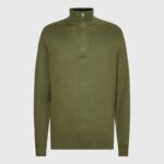 بلوزة شبابية من تومي هيلفيجر صوف ناعم DMC نصف سحاب قبة جولف لون زيتي