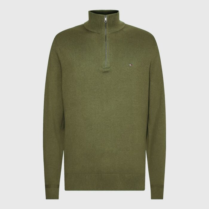 10319244_67db6d8ff11f8 بلوزة شبابية من تومي هيلفيجر صوف ناعم DMC نصف سحاب قبة جولف لون زيتي - الصورة 1