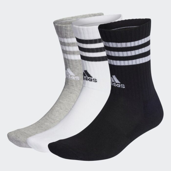 10319718_67df290680a87 adidas 3-Stripes Cushioned Crew Socks (3 Pairs) - جوارب اديداس (3 أزواج) للجنسين لون أسود/رمادي/أبيض - الصورة 1