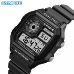 Men's Sport Waterproof Retro Digital Watch  - ساعة يد رقمية بثلاث شاشات جلد مطاط لون أسود